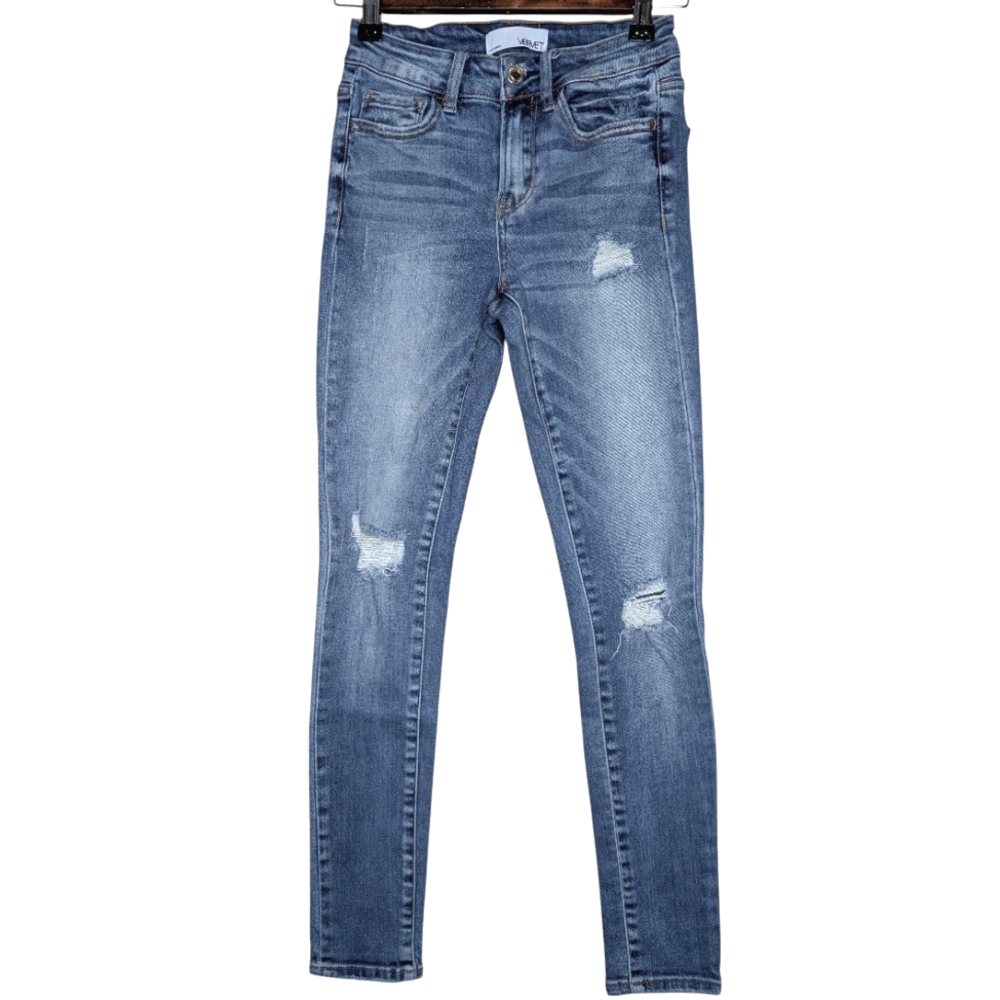 Vervet by Flying Monkey Women's Distressed Mid-Rise Skinny Blue Jeans Size 24